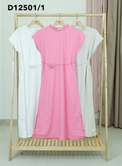 Đầm Tiệc Phom Suông Linen Qua Gối Dây Thắt Lưng Hoa 3D - D12501/1