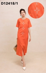 Đầm Thường Ngày Phom Suông Linen Maxi Thêu Họa Tiết - D12418/1
