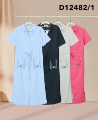 Đầm Thường Ngày Phom Suông Linen Qua Gối Thêu Họa Tiết - D12482/1