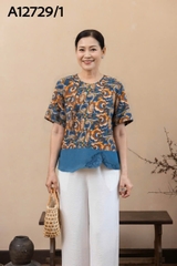Áo Trung Niên Lụa Mango Tay Lở In Họa Tiết - A12729/1