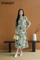 SWANLAKE | Váy Đầm Nữ Maxi Suông Cổ Trụ Nhún Vai Linen In Hoa Hè Tay Bí Dài Có Túi Du Lịch D12635LW01