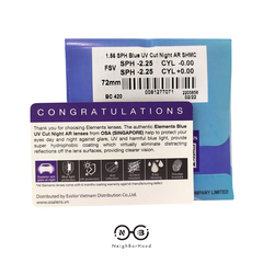 Tròng Element BLUE UV CUT Night AR loạn cao chiết suất 1.56