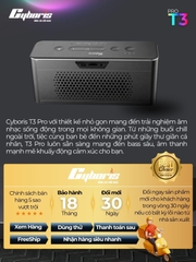 Loa Bluetooth CYBORIS T3 Pro, Công suất 60W, kim loại cao cấp Aluminum – Âm thanh stereo 2 loa, Bass uy lực, RGB, Pin 5000mAh - Chính hãng bảo hành 18 tháng