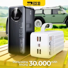 Sạc dự phòng 30000mAh tích hợp 4 cáp sạc nhanh 22.5W màn hình LED hiển thị pin cho điện thoại máy tính bảng HubbFast ECO 30