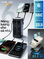 Pin sạc dự phòng HubbFast PD60 50000mAh sạc nhanh 22.5W, đèn LED, tích hợp 4 cáp, sạc cùng lúc nhiều thiết bị, bảo hành 18 tháng