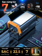 Sạc dự phòng 100000mAh HubbFast PD100 Max – Sạc 7 thiết bị – Đèn 12 ngày – PD QC 22.5W – BH 18T