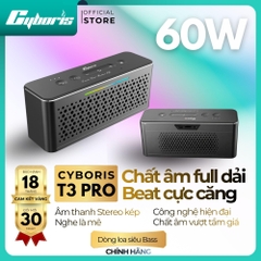 Loa Bluetooth CYBORIS T3 Pro, Công suất 60W, kim loại cao cấp Aluminum – Âm thanh stereo 2 loa, Bass uy lực, RGB, Pin 5000mAh - Chính hãng bảo hành 18 tháng