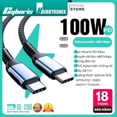 Cáp sạc nhanh HUBBTRONIX DS-C100 Type-C to Type-C 100W - Sạc nhanh, truyền dữ liệu siêu tốc