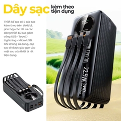 Sạc dự phòng 30000mAh tích hợp 4 cáp sạc nhanh 22.5W màn hình LED hiển thị pin cho điện thoại máy tính bảng HubbFast ECO 30