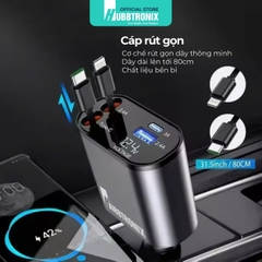 HubbSmart TS03-Tẩu Sạc Ôtô Cao Cấp Đa Năng 4 trong 1- Có dây rút – Sạc Nhanh 120W  Cho Điện Thoại, Laptop,các thiết bị di dộng