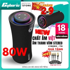 Loa Bluetooth CYBORIS T16 Âm Thanh Vòm 80W, Bass Mạnh, Đèn RGB, Chống Nước IPX5, Hỗ Trợ TWS, USB, TF, AUX