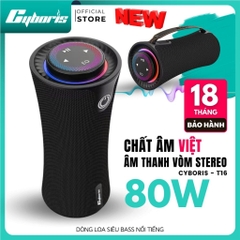 Loa Bluetooth CYBORIS T16 Âm Thanh Vòm 80W, Bass Mạnh, Đèn RGB, Chống Nước IPX5, Hỗ Trợ TWS, USB, TF, AUX