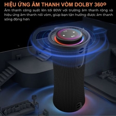 Loa Bluetooth CYBORIS T16 Âm Thanh Vòm 80W, Bass Mạnh, Đèn RGB, Chống Nước IPX5, Hỗ Trợ TWS, USB, TF, AUX