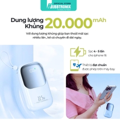 Sạc Dự Phòng HUBBFAST-ECO20 20.000mAh. Hỗ Trợ Sạc Nhanh, Kèm Dây, Màn Hình LED Hiển Thị Dung Lượng