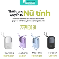 Sạc Dự Phòng HUBBFAST-ECO20 20.000mAh. Hỗ Trợ Sạc Nhanh, Kèm Dây, Màn Hình LED Hiển Thị Dung Lượng