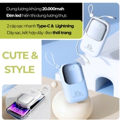 Sạc Dự Phòng HUBBFAST-ECO20 20.000mAh. Hỗ Trợ Sạc Nhanh, Kèm Dây, Màn Hình LED Hiển Thị Dung Lượng