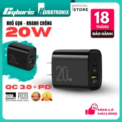 Cốc Sạc Nhanh CS-PD20W HubbSmart, 2 Cổng, PD & QC 3.0, 20W, Sạc Điện Thoại, Chính Hãng BH 18T