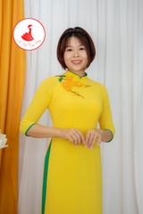 Áo dài màu vàng thiết kế hoa nổi cổ cao 2,5cm vải Chifon