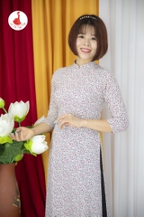 Áo dài hoa nhí cổ cao 2.5cm vải Mango