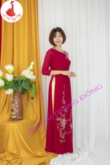 Áo dài màu đỏ đô 4 tà vải Chifon