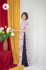 Áo dài hoa nhí cổ cao 2.5cm vải Mango