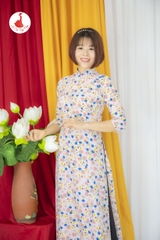 Áo dài hoa nhí cổ 2.5cm vải Mango