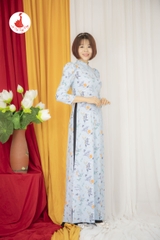Áo dài hoa nhí cổ 2.5cm vải Mango