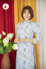 Áo dài hoa nhí cổ 2.5cm vải Mango