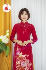 Áo dài sang trọng màu đỏ đô vải Sake