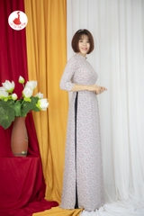 Áo dài hoa nhí cổ cao 2.5cm vải Mango