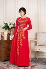 Áo dài đính kết cổ tròn tay dài vải Chifon