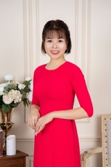 Áo dài màu hồng cổ tròn vải lụa Hồng Ngọc