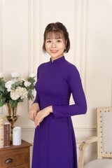 Áo dài màu tím cổ 2,5cm vải lụa hồng ngọc