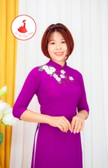Áo dài màu tím kết hoa nổi cổ 2,5cm tay lỡ vải Lụa Thái