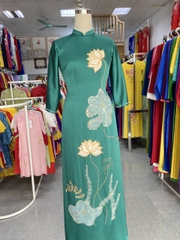 Áo dài màu xanh vải Queen cao cấp