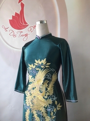 Áo dài chất Satin cao cấp hoạ tiết thêu ,ép đá cổ và tay/Áo dài Trung Đồng