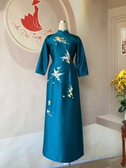 Áo dài lụa Ruby thêu tay thủ công/Áo dài Trung Đồng