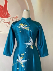 Áo dài lụa Ruby thêu tay thủ công/Áo dài Trung Đồng