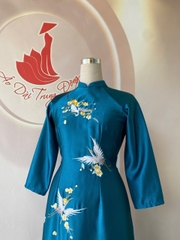 Áo dài lụa Ruby thêu tay thủ công/Áo dài Trung Đồng