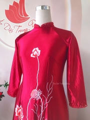Áo dài chất vải Satin cao cấp thêu hoa sen vi tính và kết cổ/ Áo Dài Trung Đồng