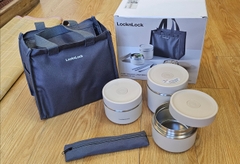 LHC8052S01 - LHC8502S02N - Bộ hộp cơm giữ nhiệt LocknLock Pump Vacuum Lunch box (300ml*2, 500ml*1, bộ đũa và thìa, túi)