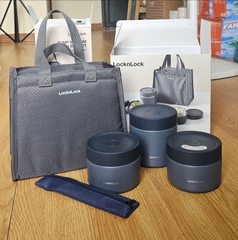 LHC8052S01 - LHC8502S02N - Bộ hộp cơm giữ nhiệt LocknLock Pump Vacuum Lunch box (300ml*2, 500ml*1, bộ đũa và thìa, túi)
