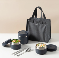 LHC8052S01 - LHC8502S02N - Bộ hộp cơm giữ nhiệt LocknLock Pump Vacuum Lunch box (300ml*2, 500ml*1, bộ đũa và thìa, túi)