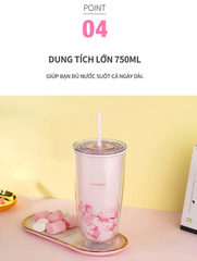 Ly Nhựa Hai Lớp LocknLock Double Wall Cold Cup Cherry Blossom 750ml - 2 Màu- HAP509