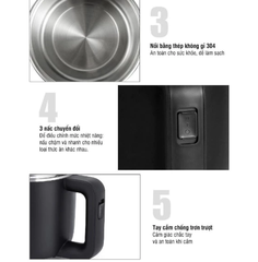 Nồi điện đa năng LocknLock 0.8L Kèm Khay Hấp Trứng, nồi lẩu mini, nấu mì EJP116BLK