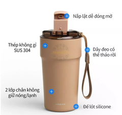 Ly Giữ Nhiệt LocknLock 500ML, Bình Giữ Nhiệt Cao Cấp Nhỏ Chính Hãng Có Dây Đeo LHC4357
