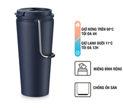 Ly giữ nhiệt LocknLock 540ml LHC4269 Chính hãng, có quai xách, nắp kín để xe hơi có lọc chặn đá
