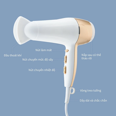 Máy Sấy Tóc LocknLock ENA136WHT 220-240V - 22000W, Hàng Chính Hãng, Sấy Nóng Mát, Đầu Dẹp Tạo Kiểu