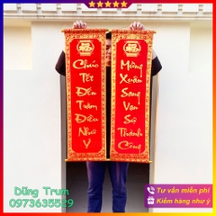 1 cặp câu đối đỏ, cặp liễn chữ vàng Vạn Sự Như ý (Chúc Tết Đến Trăm Điều Như Ý - Mừng Xuân Sang Vạn Sự Thành Công)