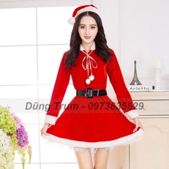 Đầm Noel nữ, váy Noel hóa trang ông già Noel chuẩn chất liệu nhung siêu đẹp DT04